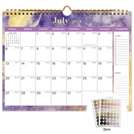 Vibrant Focus 2025-2026 Calendar - 18 Monthly Wall Calendar, July 2025 - December 2026, 8.5" x 11", Calendar 2026 with Twin-Wire Binding, Hanging Hook, Blocks and Julian Dates (2025-2026 Wall Calendar Purple)