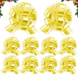 yisight Pack of 10 Large Gift Bows with Gift Ribbon, 15 cm Gift Bow for Crafts and Packaging, for Wedding, Birthday and Christmas (Gold)