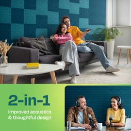 Ekkogo Acoustic Panels 18-Pack Soundproof Wall Panels 12"X12"X0.4" Brick Style Sound Panels Premium Sound Dampening Panels Easy Self Adhesive Installation - [Ocean Turquoise]