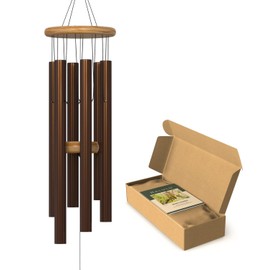 Nalulu Chimey Wind Chimes - Outdoor Modern Metal Windchimes, Hand Tuned with Calming Deep Low Tones, Stress Reliever, Ideal Home Décor for Your Garden, Yard or Gift for Him and Her, Brown Small