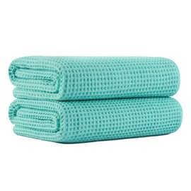 MICROFI New Microfiber Waffle Bath Towels, 2 Pieces, Oversized, Soft, Absorbent, Fast Drying, Lint Free (Turquoise)