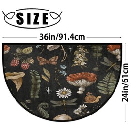 DXTKWL Mushroom Forest Plants Half Round Door Mat Indoor Entrance, Leaves Non Slip Absorbent Doormats 24 x 36 inch Semi Circle Door Floor Mats Area Rugs for Home Kitchen Patio