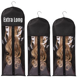 3 Pack Wig Bags Storage with Hanger Wig Storage Bags Wig Storage for Multiple Wigs Portable Hair Storage Bag for Hairpiece Human Hair Prevent Dust and Moisture (2 Pack 23.6 INCH + 1 Pack 31.5 INCH)