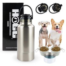 Hogg Hydro Hound, Travel Dog Water Bottle Bowl, Portable Water Bowl for Dog Mom Gifts for Women, 32oz Insulated Bottle Stainless Steel, Sublimation Clear (Silver)
