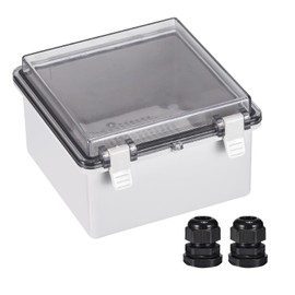 QUARKZMAN Junction Box Electric Housing IP67 Waterproof ABS Plastic with Hinged Lid Mounting Plate Wall Mount Cable Screws 150 mm x 150 mm x 90 mm