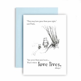 Huxters Sympathy Card – Pooh and Piglet Loss and Remembrance – Never from Your Heart – Sorry for Your Loss, Thinking of You, Condolences (Heart)