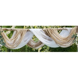 WARM HOME DESIGNS Wedding Arch Draping Fabric Bundle Has 2 144 Inch (12 Feet) Scarves in White & Brown Fabric Color for Wedding Fabric, Wedding Ceremony or Wedding Decoration. AD White & Taupe 144”