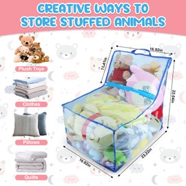 Stuffed Animal Storage Bean Bag Chair, Clear Stuffed Organizing Bean Bag Cover Waterproof Stuffed Animal Storage Sofa Cover, Large Space, PVC, for Kids Rooms, Only Bag (Blue)