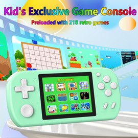 CCTU Kids Handheld Games Preloaded 218 Retro Video Games, Portable Gaming Collection Toys for 4-12 Year Old Boys Girls with 3.0" Screen Rechargeable Battery, Gifts for Birthday Home Travel (Cyan)