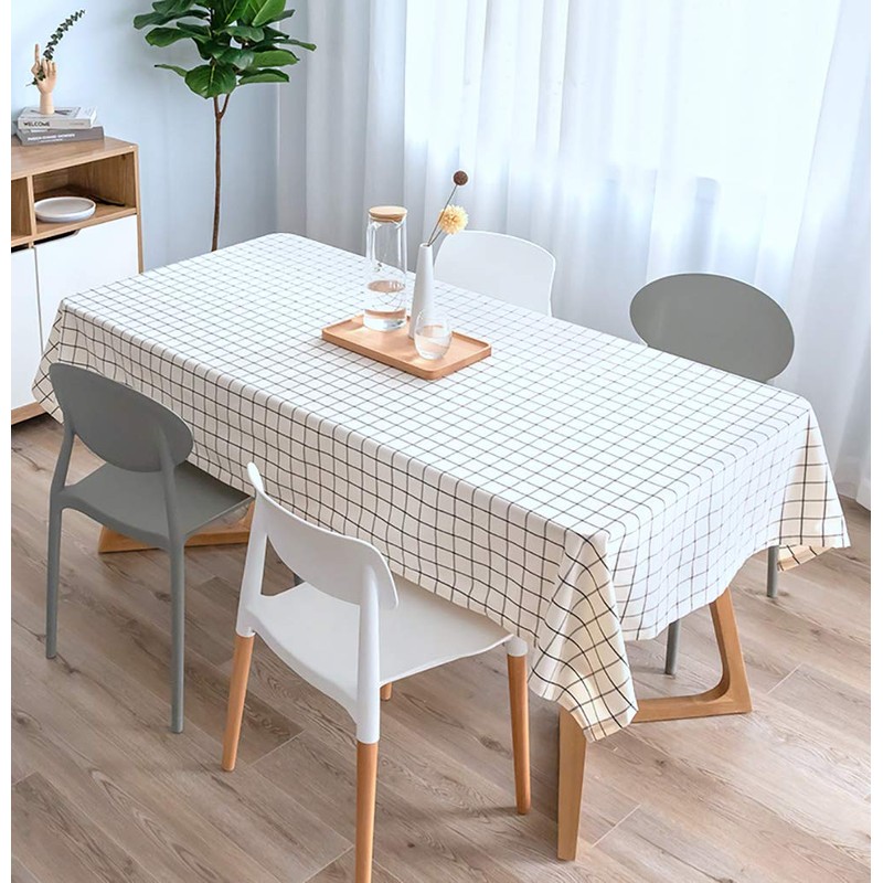 Hodeacc Plaid Tablecloth, Cotton Linen Tablecloth, White/Black Plaid Non-fading, Dustproof,