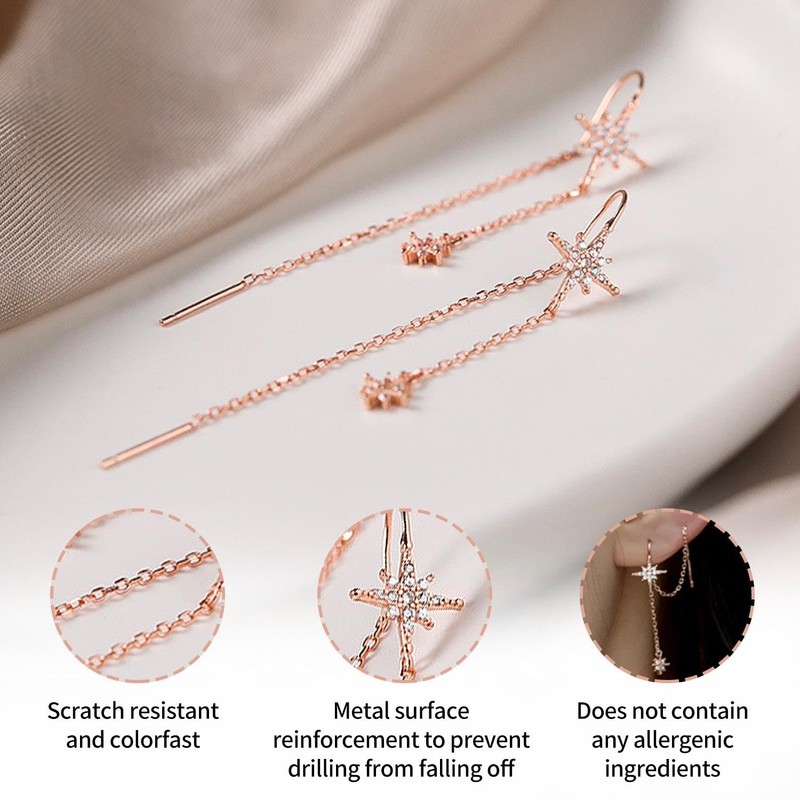 CQQNIU 2 Pairs of Star Tassel Earrings, Long Earrings, Fashionable