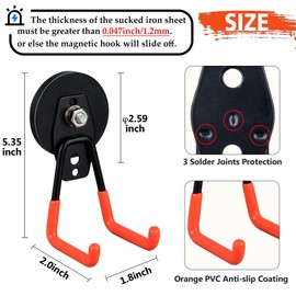 ULIBERMAGNET Heavy Duty Magnetic Garage Hooks,6 Pack Strong Large Magnet Hooks for Power Drill,Garden Tools,Hose,Pegboard,Garage, Workshop,Magnetic Storage Hook for Indoor Outdoor Hanging(Orange)