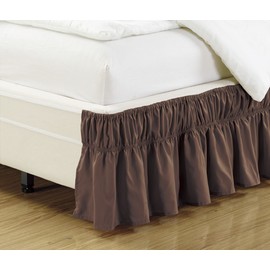 KingLinen Twin/Full Wrap Around Elastic Easy Change Microfiber Ruffled Bed Skirt Coffee
