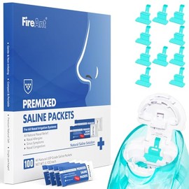 FireAnt 100 Saline Packets and 10 Reusable Saline Pods Refills Set, Compatible with Navage Nasal Care - Includes 100 Count Salt Packets Sinus Rinse + 10 Pack Silicone Salt Pads Refill in Blue