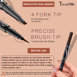 TreatMe Microblading Eyebrow Pen - Waterproof 2-in-1 Dual-Ended Eye Brow Pen with 4-Fork-Tip Brow Pen and Precise Brush Create Natural Looking Defined Eyebrows Last All Day