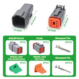 DT6 Pin Deutsch Connector Kit Waterproof Automotive Wire Connectors Gray