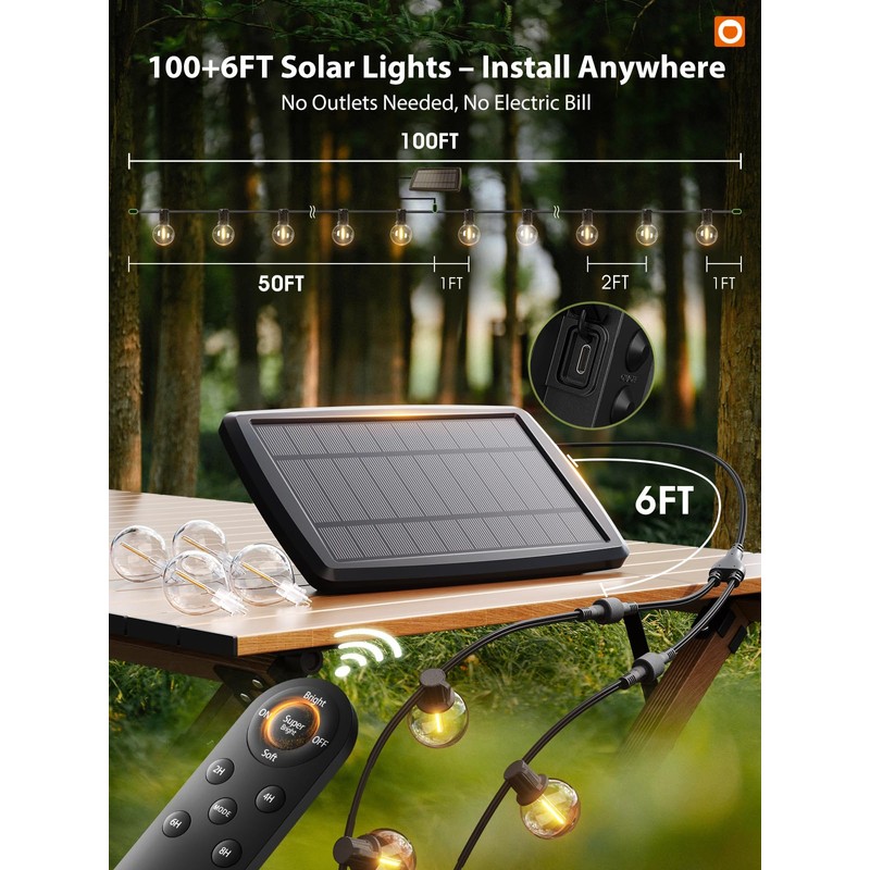 addlon 100FT Solar String Lights Outdoor with Remote, 54 LED