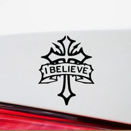 Decal Stickers of I Believe Christian Cross (Black) (Set of 2) Premium Waterproof Vinyl Decal Stickers for Laptop Phone Accessory Helmet Car Window Mug Tuber Cup Door Wall - ANDstic551132BL