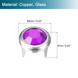 sourcing map 100 Pieces Rhinestone Rivet Refills 6mm Iridescent 4 Claw Nail Head Rivets Embellishments Decorative Rivets for DIY Leather Craft Clothes Bag Belt (Purple)