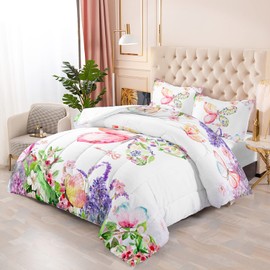 CVHOUSE Butterfly Comforter Set Twin Size,Flower Butterfly Bedding Set for Girls,Floral Butterfly Quilt Set Butterflies Duvet Set Girl's Bedroom Decor 3 Pieces