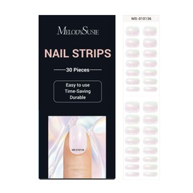 MelodySusie Semi Cured Gel Nail Strips (Glazed Donut Pearl White)- Works with Nail lamp, Salon-Quality, Long Lasting, Easy to Apply & Remove - Includes 30Pcs