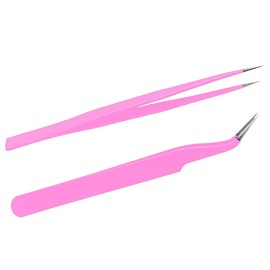 Jagowa 2 Pcs Nail Art Tweezers Stainless Steel Thickened Precision Straight and Curved Tip Heavy Duty Tweezers for Nail Art Crafting 11.5cm (Pink)
