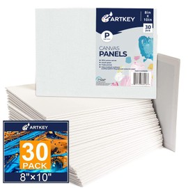 Artkey Canvases for Painting 8x10 Inch 30-Pack, 10 oz Primed 100% Cotton White Blank Flat Canvas Boards, Art Paint Canvas Panels for Acrylic Oil Watercolor Tempera Paints