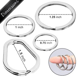 Assorted Key Ring, 12pc Set with Large Oval Keyrings and More Standard Sizes Included. Four Different Sizes Metal Flat Design