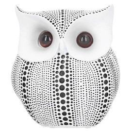Owl Statue Ornament Owl Figurines Decor Polka Dot Owl Nordic Style Small Resin Artificial Owl Non Slip Animal Sculpture Ornament for Home Office Tabletop(White)
