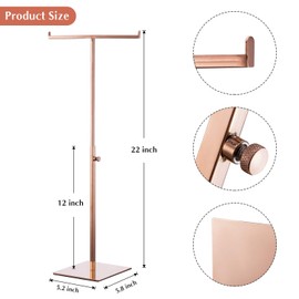 Polmart - Soporte de exhibición ajustable en forma de T, color oro rosa (paquete de 1)