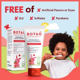 Botao Kids Natural Strawberry Flavored Anticavity Fluoride Toothpaste Maximum Cavity Protection Cleans Children’s Teeth Protects Gums Chamomile Aloe Vera Calendula Xylitol for Ages 2 and Up