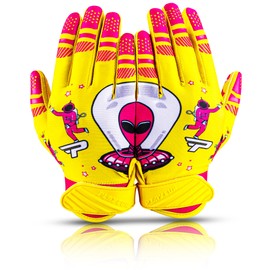 PLAYEUR Alien Grip Infinite Pro Edition Football Gloves –Endless Game – GripPro Tech for Adult, Kids & Youth Football Gloves, No Peel, Ever Tacky (Yellow Alien, Adult Small)