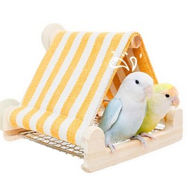 Bird House for cage Wooden Parakeet Nest perches, Breathable Bird Hammock Tent with Removable Stailness Steel net, Cozy Parrot Sleeping Hut Bird Toys,Bird cage Accessories for Parakeets(Yellow)