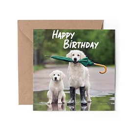 1 x Greeting Card - Happy Birthday Golden Retriever Dogs Puppy Animals Pets Funny Love Wife Partner Mum Dad Girls Boys Friend #79780