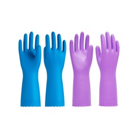 PACIFIC PPE 2 Pairs Dishwashing Cleaning Gloves with Latex free, Cotton lining, Kitchen Gloves (Purple+Blue, Small)