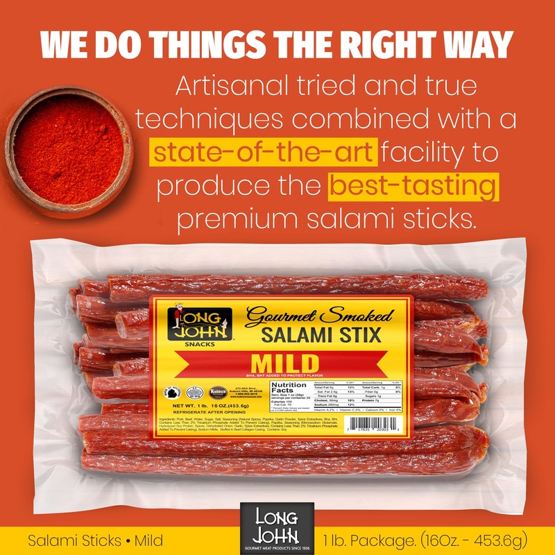 Long John Snacks Mild Dried Salami Stix – Premium Hand-Crafted