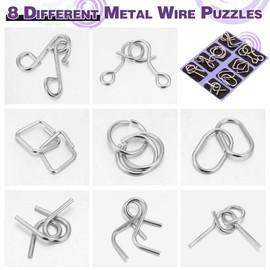 Yilloog Metal Wire Puzzle Set of 8 with Pouch, Brain Teaser Puzzles IQ Test Ring Disentanglement Unlock Interlock Game Trick Metal for Party Favor Challenge(D Style)