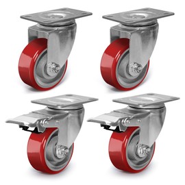 3 Inch Heavy Duty Casters, Swivel Caster Wheels with Brake, Polyurethane on Steel Wheel- Casters Set of 4 with 1400 lb Capacity, Caster Wheels for Furniture Workbench Cart (2 Brake & 2 Swivel)