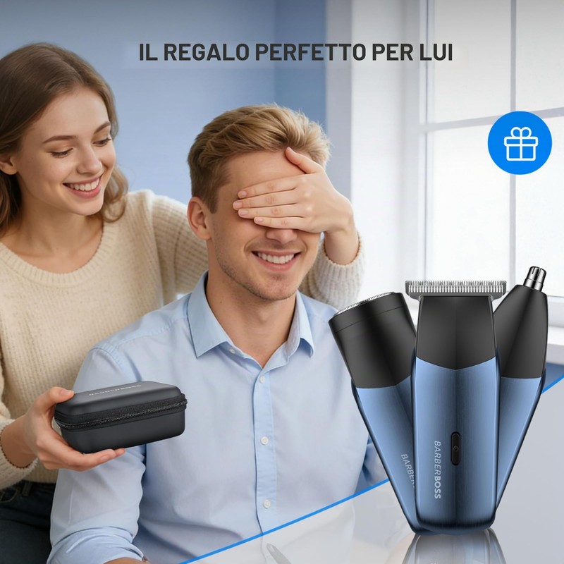 BarberBoss Rasoio elettrico da uomo 3 in 1, kit da
