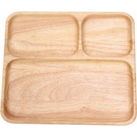 Fuji Boeki 24390 Rectangular Plate, 10.0 inches (25.5 cm), Natural Partitions, Natural Wood, Break-Resistant, Lightweight, Wooden Tableware