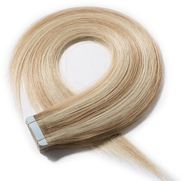 12 inches Tape in Hair Extensions Human Hair 20 PCS Straight Skin Weft Real Remy Hair Extension (40g, 18/613 Ash Blonde Mix Bleach Blonde)