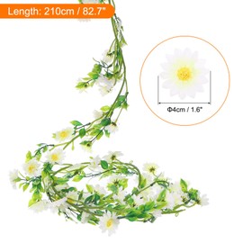 sourcing map Artificial Daisies Flowers Garland Vine Silk Wildflower Garland Fake Hanging Flowers Green Leaves for Wall Party Wedding Arch Floral Decor Home, White