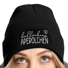 MoonWorks® Women's Beanie with Patch They See Me Aperollin Knitted Hat with Drinking Saying Print Funny Women's Hat, black / white