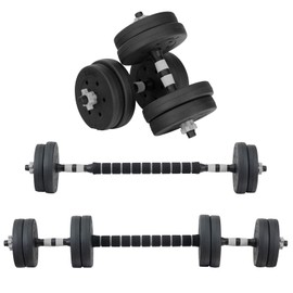 Altera Set de Pesas y Mancuernas Ajustables 2 en 1 con Barra Recta, Discos intercambiables, Mancuernas ajustables, Barra recta, Agarre antideslizante 