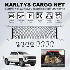 Karltys Truck Bed Cargo Net for 2023-2025 2026 Chevy Colorado and GMC Canyon Accessories, Envelope Style Pickup Truck Bed Cargo Net Elastic Heavy Duty Nylon Mesh Netting Organizer with Hooks