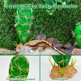 Fhiny Reptile Plants Succulent, 3 PCS Artificial Desert Plants Reptile Decor for Terrarium Lizard Tank Accessories Fake Cactus for Bearded Dragon Chameleon Gecko Lizard Frog Tortoise Snake