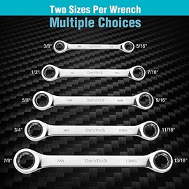 Duratech Paquete de Herramientas Llave de Trinquete de Doble Caja, SAE, 5 Piezas, 5/16'' a 7/8'', Acero Cromo Vanadio, con Organizador de Espuma EVA