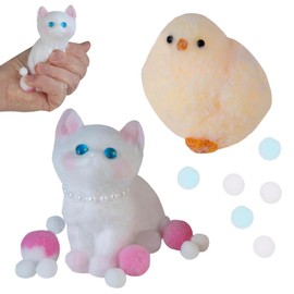 Fidget Toys, Stress Toys, 2 Pcs Soft Stress Relief Fidget Toy Include White Cat and Little Chick, Funny Mini Animals Sensory Toy for Kids and Adults Birthday Party Gifts