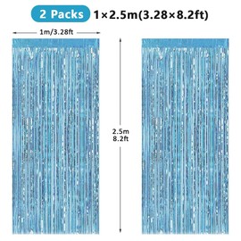 Feibmir Pack of 2 Metallic Tinsel Curtains, Glitter Curtain Decoration, Foil Fringe Background Decorative, for Birthday Party, Baby Shower, Wedding, Christmas Decorations (Blue)