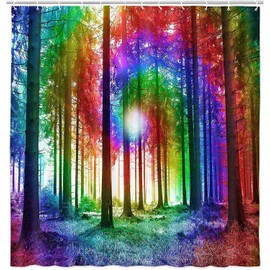 Tie Dye Shower Curtain, Mystical Fantasy Colorful Rainbow Bathroom Decoration Set, Vibrant Peace Themed Restroom Curtains for Women Girls, Rainbow Vibrant Colors Fabric Waterproof Curtains 12 Hooks